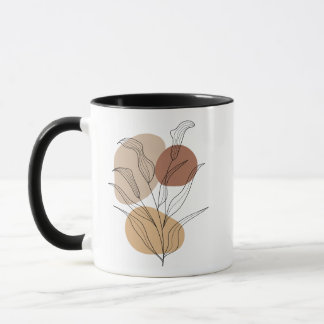 Taza cerámica de barro blanco con hojas simuladas