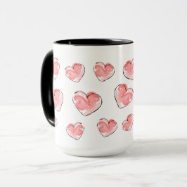 Taza Cerámica de patrón de corazón rosa en acuarela ado
