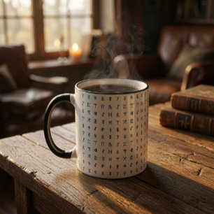 Taza Cerámica de Runas Nórdicas en Blanco y Negro