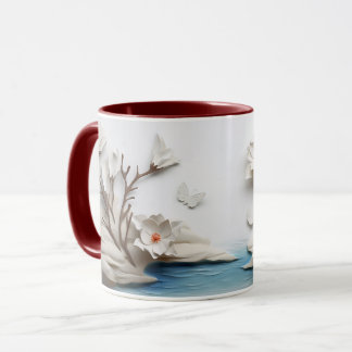 Taza Cerámica esculpida de serenidad floral y mariposa