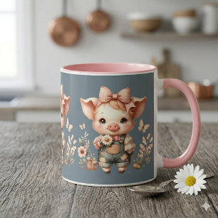Taza Cerdito Caprichoso con Overoles Pastel Azul