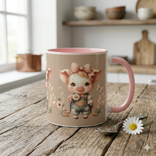 Taza Cerdito Caprichoso con Overoles Pastel Marrón