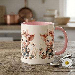 Taza Cerdito Caprichoso con Overoles Pastel Rosa Meloco