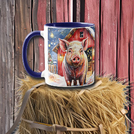 Taza Cerdito Navideño Rústico y Granero
