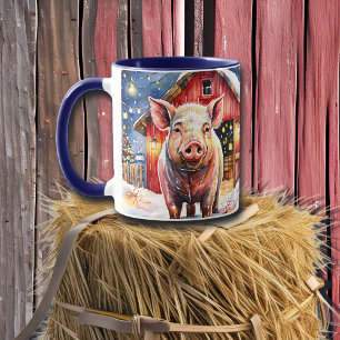 Taza Cerdito Navideño Rústico y Granero