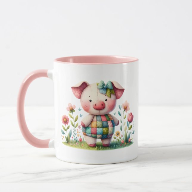 Taza Cerdo caprichoso y caprichoso en un jardín floral (Izquierda)