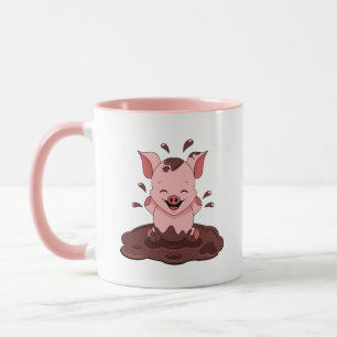 Taza Cerdo Cuto Jugando En El Barro