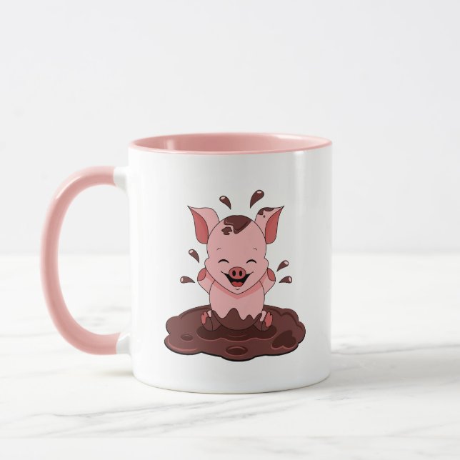 Taza Cerdo Cuto Jugando En El Barro (Izquierda)