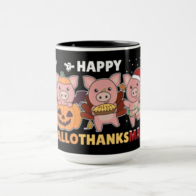 Taza Cerdo feliz de Hallothanksmas (Centro)