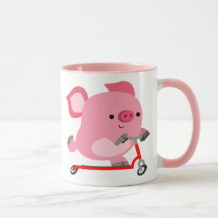 Taza Cerdo lindo del dibujo animado del Vespa-Montar a