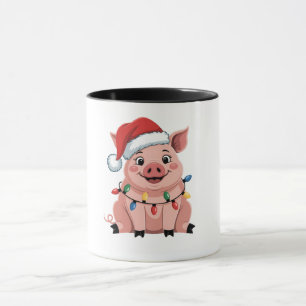 Taza Cerdo Navidad Sombrero Santa Navidad Fiesta Pigmas