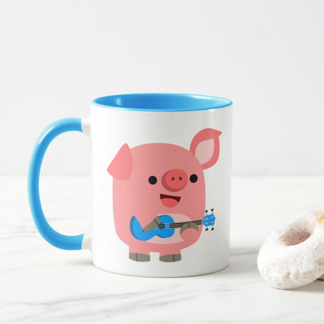 Taza Cerdo Personalizado lindo jugando a ukulele Mug (Con donut)