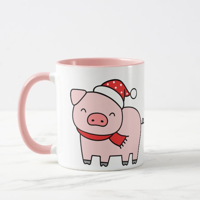 Taza Cerdo rosa lindo Holly Jolly Vibes Minimalista (Izquierda)