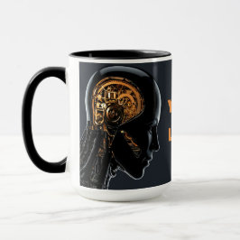 Taza Cerebro Mecánico Dorado de Androide de IA Futurist