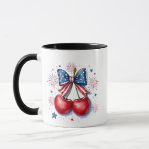 Taza Cerezas con Coquette Bow 4 de Julio Americano