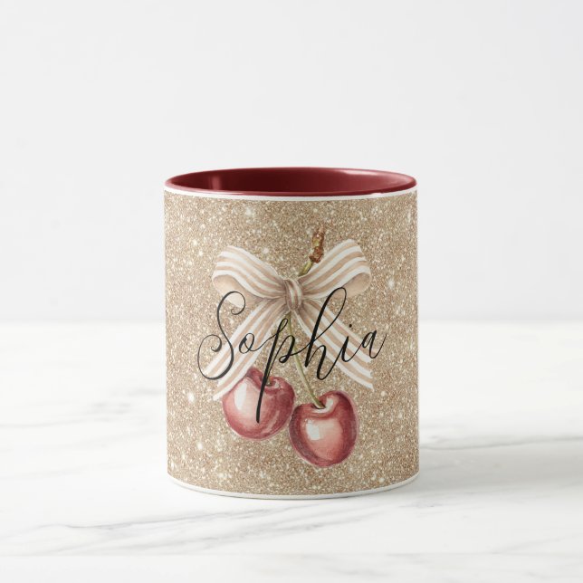 Taza Cerezas Rojas con Purpurina Dorada (Centro)