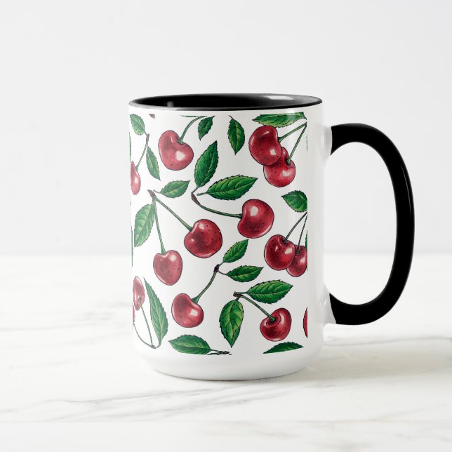 Taza Cerezas rojas en blanco (Derecha)