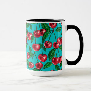 Taza Cerezas rojas en turquesa