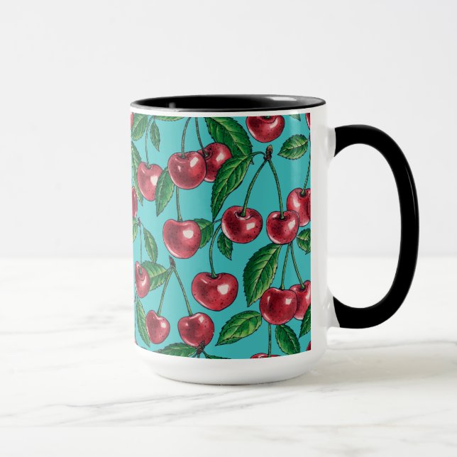 Taza Cerezas rojas en turquesa (Derecha)