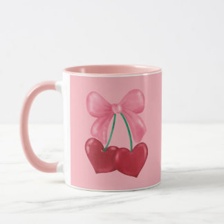 Taza Cerezas rojas rosadas Coquette Bow Cute Chica Mug