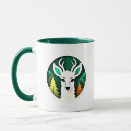Taza Cerf blanc stylisée sur fond d'une forêt.