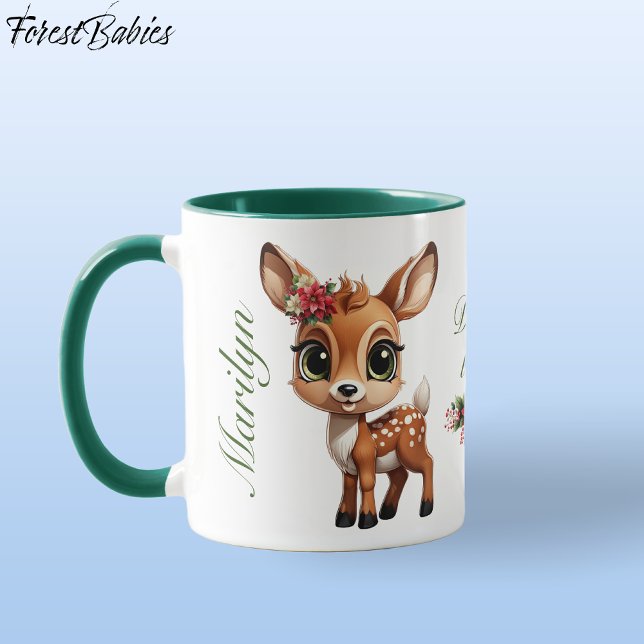 Taza Cerveza, Amanecer, 🦌 🎄 Adorada (Cute Baby Deer, Floral Fawn, Doe Lover 🦌 Poinsettia Flowers Green Deer-ly Loved ForestBabies  Mug)
