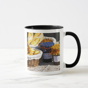Taza Cesta con croissants y panes de chocolate.