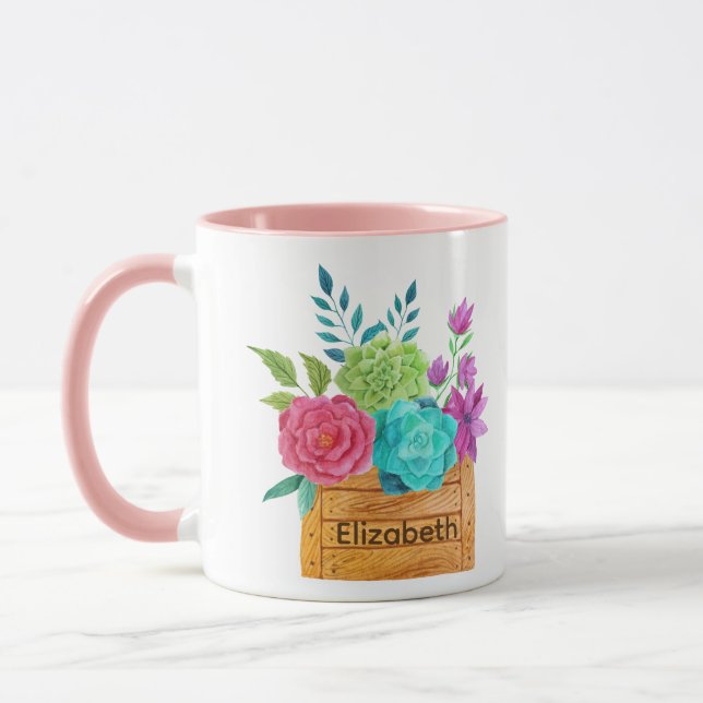 Taza Cesta de flores de monograma en acuarela  (Izquierda)