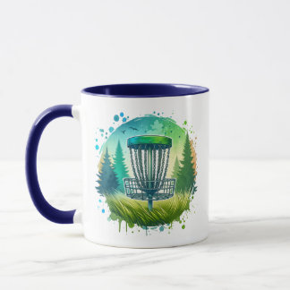 Taza Cesta de Golf de Disco y Árboles Pinos Azul y Verd