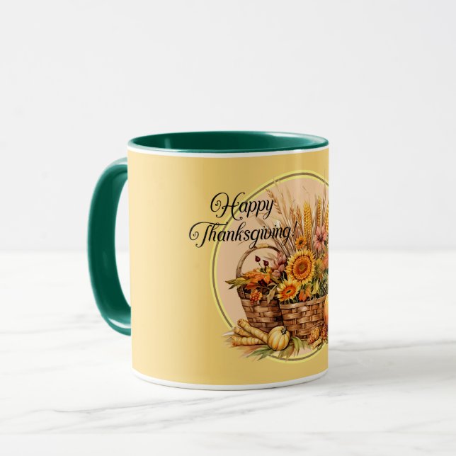 Taza Cesta de otoño, flores, calabazas, acción de graci (Anverso izquierdo)