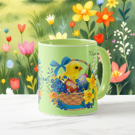 Taza Cesta de Pascua Primavera Flores Regalo de pollo d