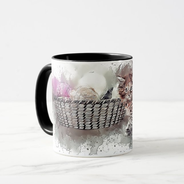 Taza Cesta Hank Puss Kitten Cat Jugando A Ball Skein (Anverso izquierdo)