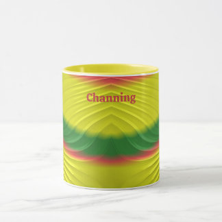 Taza CHANNING ~ BRILLANTE Fractal Rojo Verde Amarillo ~