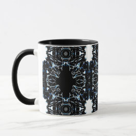Taza Chaotic Abstract Blue on Black and White Fluid Art