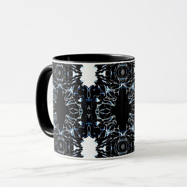 Taza Chaotic Abstract Blue on Black and White Fluid Art (Anverso izquierdo)