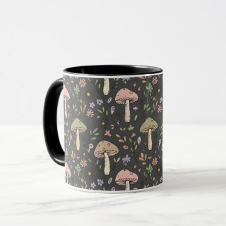 Taza Charcoal Gray Earthy Fungi Seamless Pattern Modern