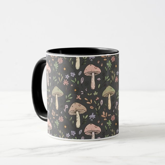 Taza Charcoal Gray Earthy Fungi Seamless Pattern Modern (Anverso izquierdo)