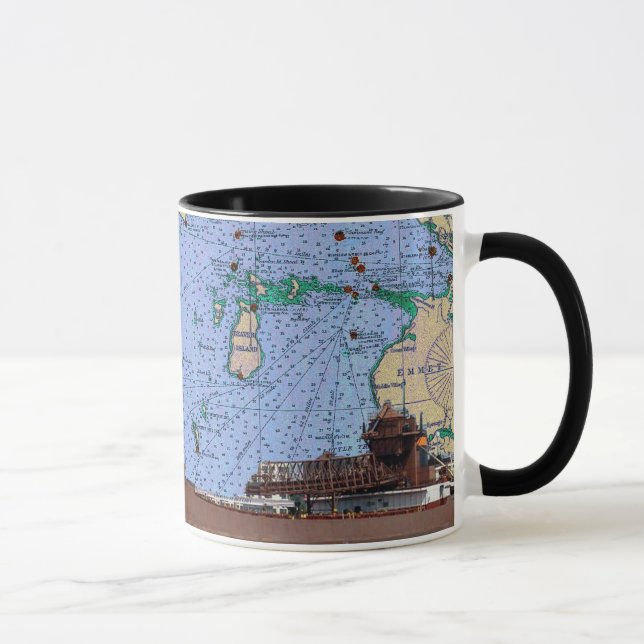 Taza Charles M. Beeghly y vieja carta del lago Michigan (Derecha)