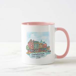 Taza Charlottetown PEI Canadá Acuarela Encantador Horiz
