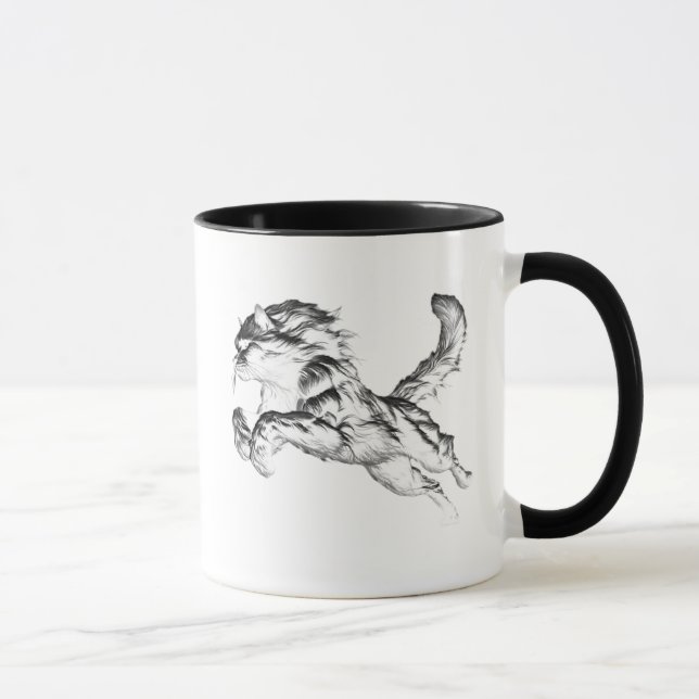 Taza Chat bondissant en noir et blanc. (Derecha)