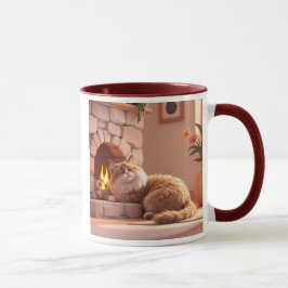 Taza Chat détendu près de la cheminée en pierre.