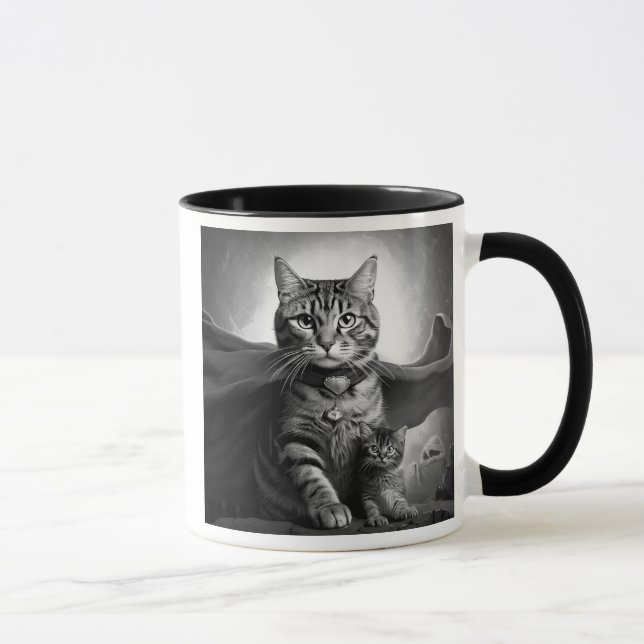 Taza Chat héroïque avec cape et chaton. (Derecha)