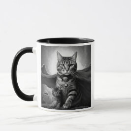 Taza Chat héroïque avec cape et chaton.