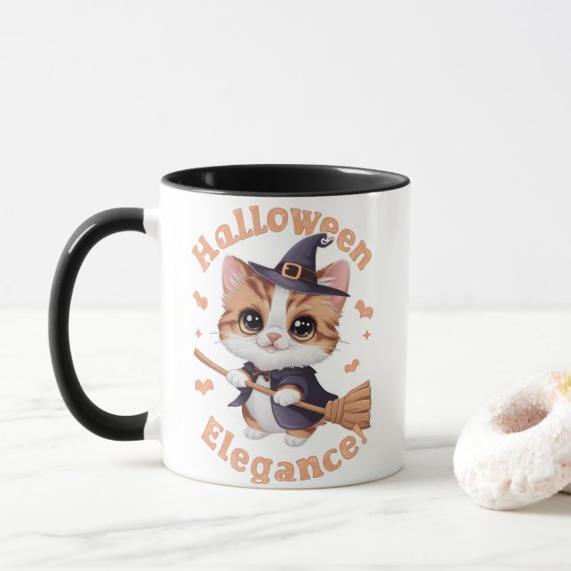 Taza Chausie Cat encantando la apariencia de Halloween (Con donut)