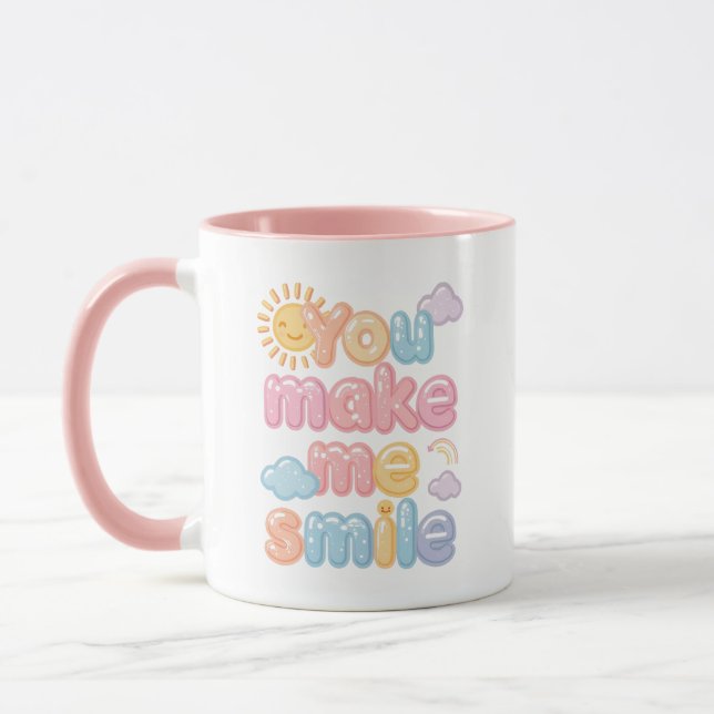 Taza Cheerful "You Make Me Smile" Bubble Font (Izquierda)
