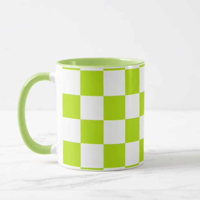 Taza Cheques y muelles en verde limón y blanco (Izquierda)