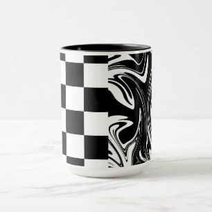 Taza Cheques y Swirls - Blanco y negro