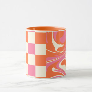 Taza Cheques y Swirls - rosa, Naranja y crema