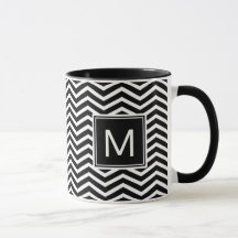 Chevrons modernos blancos y negros con monograma
