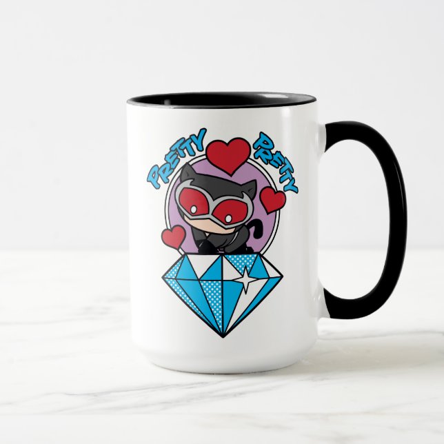 Taza Chibi Catwoman sentada encima del Diamante grande (Derecha)